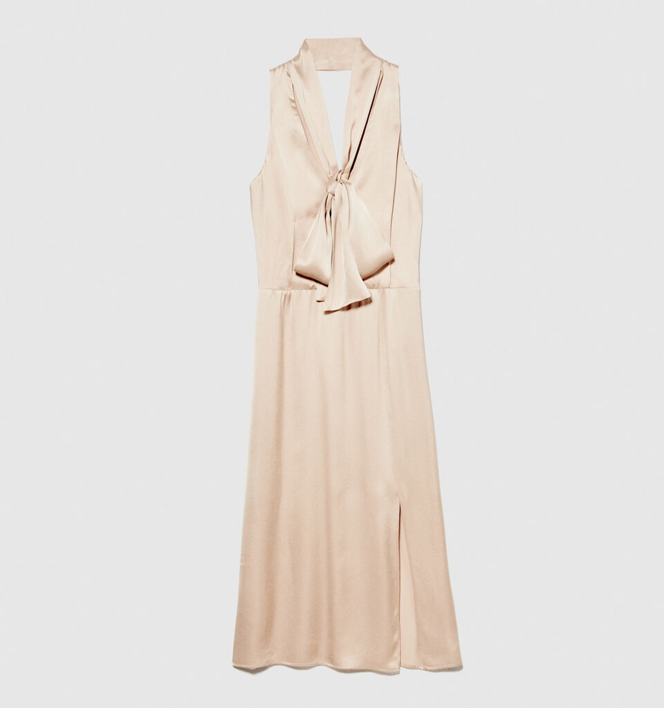Satin dress with scarf - women's midi dresses - Nude | Sisley image number 6